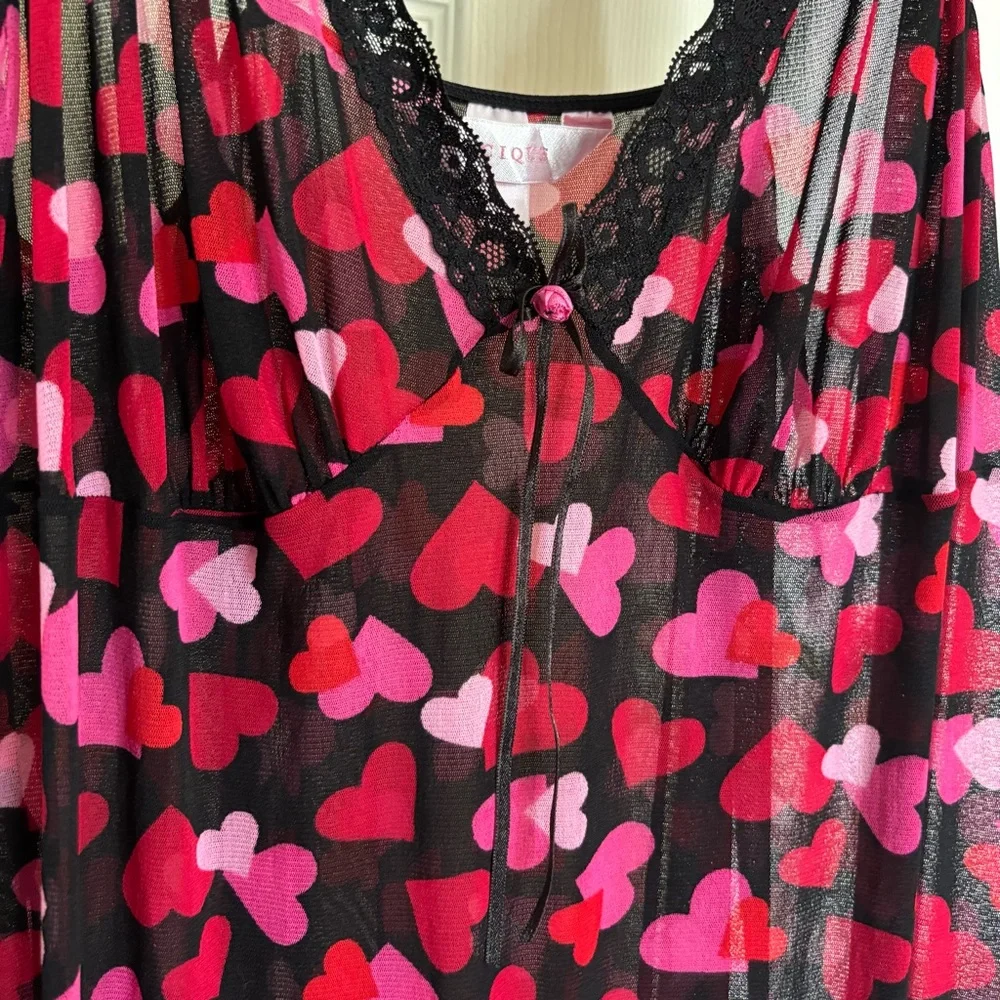 Cacique Lane Bryant Size 18/20 Mesh Heart Print Chemise Slip Lace neglige Y2k